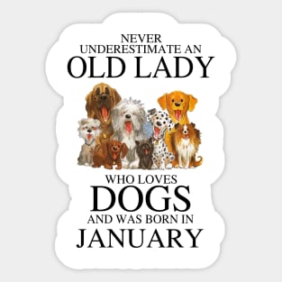 Never Underestimate An Old Lady Who Loves Dogs And Was Born In January Sticker